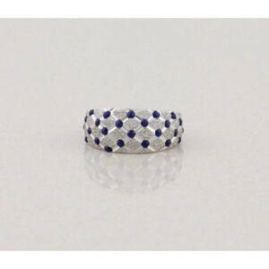14k White Gold Blue Enamel Textured Diamond Pattern Dome Ring Size 8 1/4